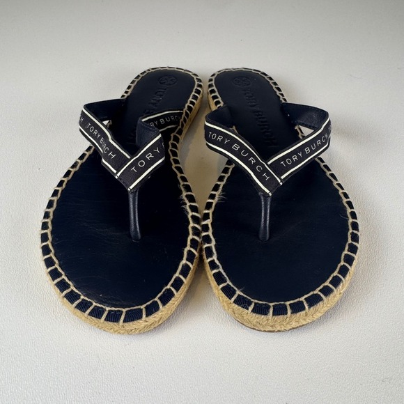 Tory Burch Shoes - Tory Burch Ribbon Thong Espadrille Flip Flop Sandals Womens Perfect Navy Size 6